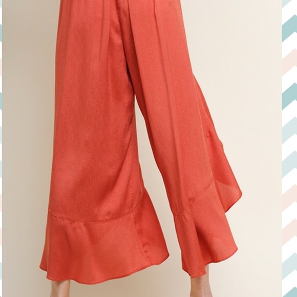 UMGEE Clay Orange High Waist Ruffled Capris - Picture 6 of 8